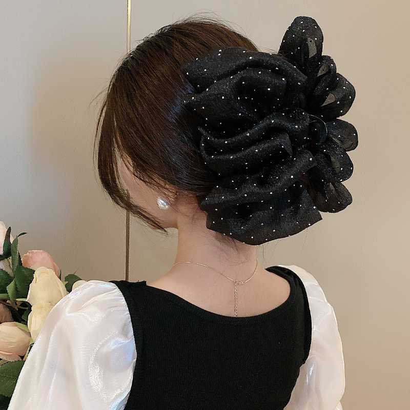 Kẹp Tóc Nơ Voan Tiểu Thư Phong Cách Hàn Quốc Size 13cm Kẹp Tóc Nơ Voan Chấm Bi Cặp Tóc Nơ Size Lớn Búi Sau Đầu Tiều Thư