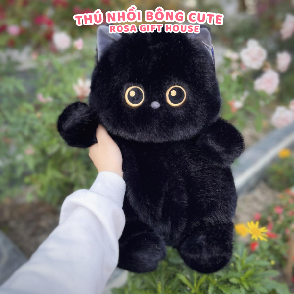 Gấu Bông Mèo Đen BOBOVA 40cm Cao Cấp – Thú Nhồi Bông Mèo Cute, Gối Ôm Mềm Mịn, Decor Phòng Xinh