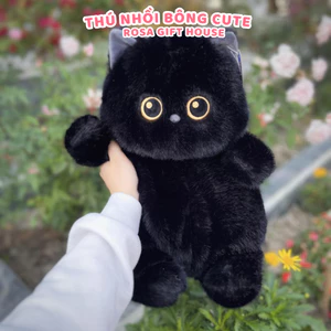 Gấu Bông Mèo Đen BOBOVA 40cm Cao Cấp – Thú Nhồi Bông Mèo Cute, Gối Ôm Mềm Mịn, Decor Phòng Xinh