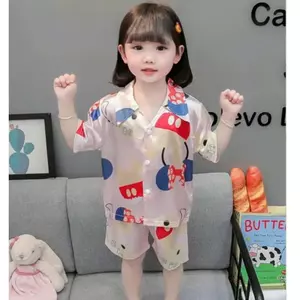 Bộ Ngủ Pijama Quần Đùi Áo Cộc Tay Cho Bé Gái 9-35kg Chất Vải Lụa Mềm Mịn Thoáng Mát