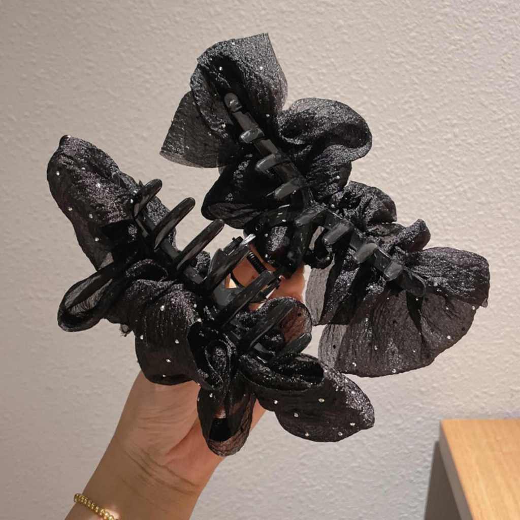 Kẹp Tóc Nơ Voan Tiểu Thư Phong Cách Hàn Quốc Size 13cm Kẹp Tóc Nơ Voan Chấm Bi Cặp Tóc Nơ Size Lớn Búi Sau Đầu Tiều Thư