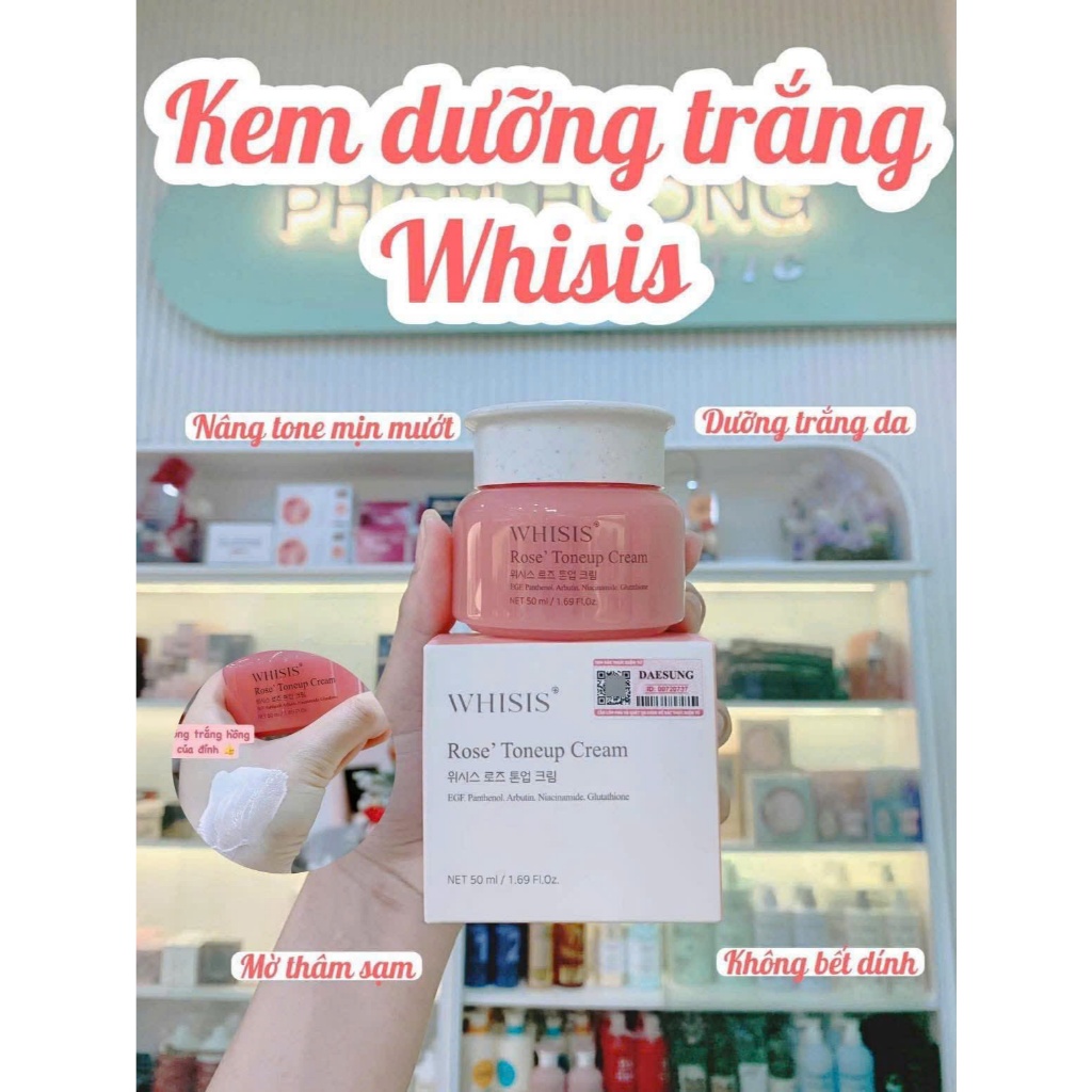 Kem Lười Nâng Tone Whisis Rose' Toneup Cream Dưỡng Trắng Da Hàn Quốc 50ml