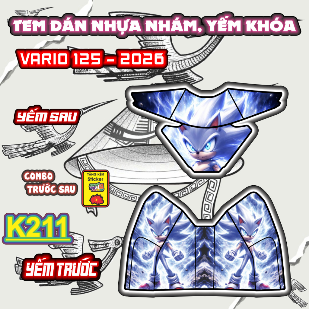 Ticker Dán Yếm  Khóa Xe Máy VARIO 125 Năm 2026 Cute - Tem Rời Trang Trí Yếm Khóa Nhựa Nhám Dễ Thương