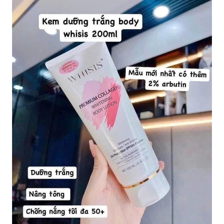 Kem Body WHISIS Trắng Da Chống Nắng Nâng Tone Trắng Hồng Rạng Rỡ Whitening Body Lotion 200ml