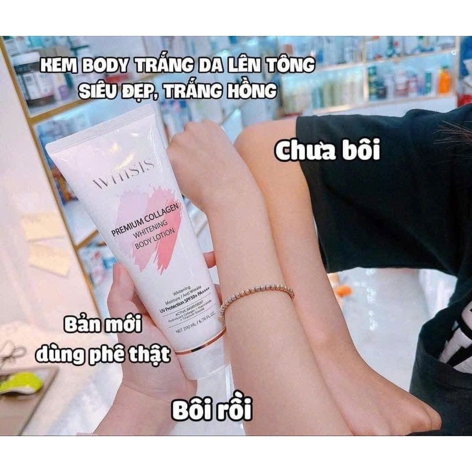 Kem Body WHISIS Trắng Da Chống Nắng Nâng Tone Trắng Hồng Rạng Rỡ Whitening Body Lotion 200ml