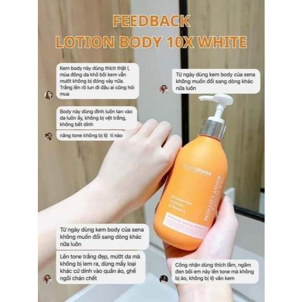 Body SENA DEMAR 10X WHITE BODY LOTION giúp dưỡng trắng da 300ml,nâng tông, không bết dính_body senademar-ThyLee