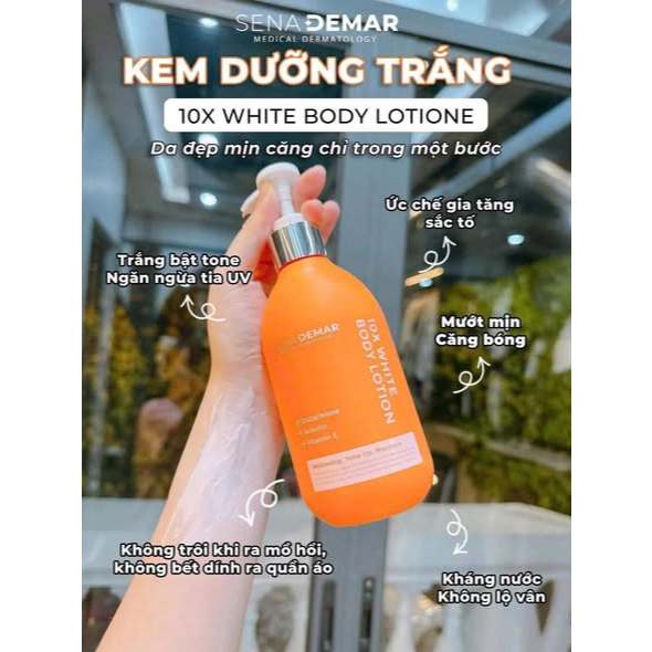 Body SENA DEMAR 10X WHITE BODY LOTION giúp dưỡng trắng da 300ml,nâng tông, không bết dính_body senademar-ThyLee