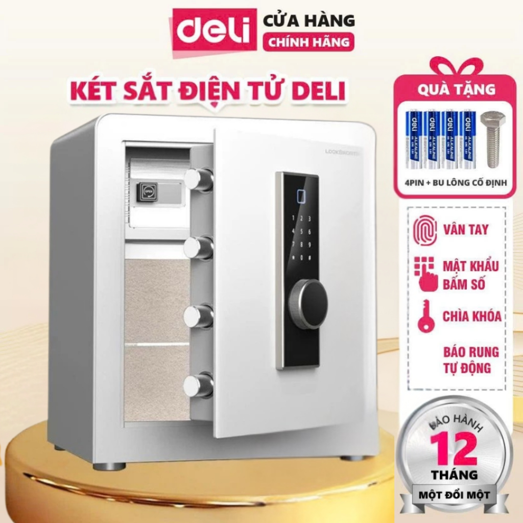 Két Sắt Vân Tay Deli, Két Sắt Điện Tử Thông Minh 4 Phương Thức Mở Khóa Két Nhiều Ngăn Bảo Mật Báo Động Rung Tự Động