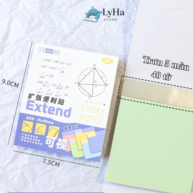 Giấy Note Ghi Chú 40 Tờ 7.5x9cm , Sticky Note Gập Mở Dán Đè Không Che Chữ , Dùng Học Tập Tiện Lợi cho Học SInh