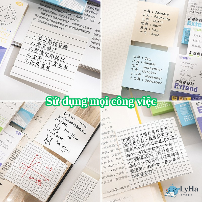Giấy Note Ghi Chú 40 Tờ 7.5x9cm , Sticky Note Gập Mở Dán Đè Không Che Chữ , Dùng Học Tập Tiện Lợi cho Học SInh