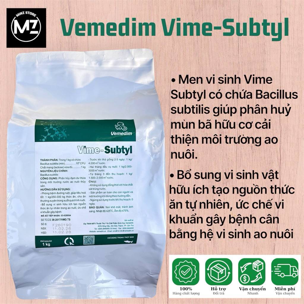 Men Vi Sinh Vime-Subtyl (cá) xử lý mùn bã hữu cơ, cải thiện môi trường ao nuôi, gói (1kg)