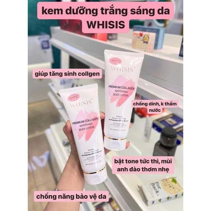 Kem Body Dưỡng Trắng Da Chống Nắng Nâng Tone Tức Thì WHISIS Premium Collagen Whitening Body Lotion 200ml SPF50+ PA++++.