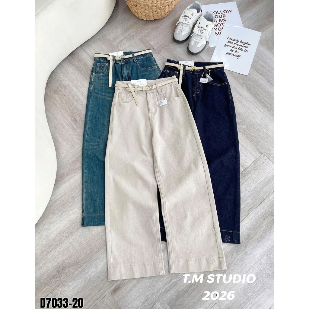 [Sẵn/QC] Quần Jeans Nữ Dáng Suông Nấm 95cm Chất Mềm Tặng Kèm Đai Đủ Màu #7033