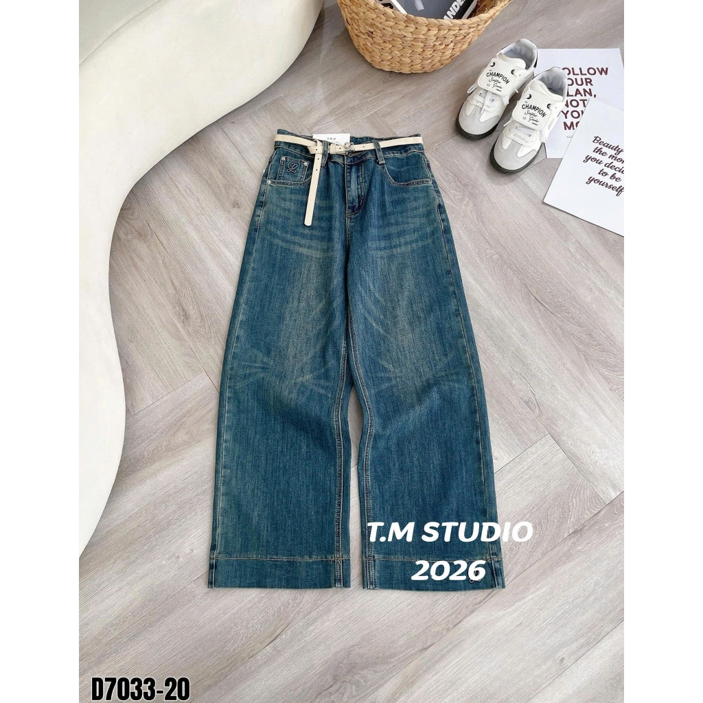 [Sẵn/QC] Quần Jeans Nữ Dáng Suông Nấm 95cm Chất Mềm Tặng Kèm Đai Đủ Màu #7033