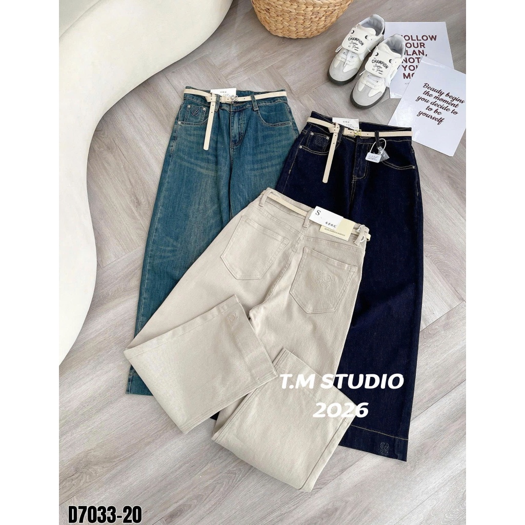 [Sẵn/QC] Quần Jeans Nữ Dáng Suông Nấm 95cm Chất Mềm Tặng Kèm Đai Đủ Màu #7033