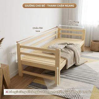 Giường Ngủ Cho Bé 1m4 có Thanh Chắn An Toàn, Phù Hợp Bé Ngủ Riêng / Có Cầu Thang