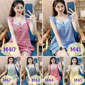 Set bộ ngắn caro tiểu thư viền ren siêu xinh vải kate lụa Freesize dưới 50kg (đủ màu)