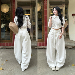 Quần jean suông unisex ống rộng màu wash, Quần jeans ống cong form rộng nam nữ phong cách bom màu wash retro