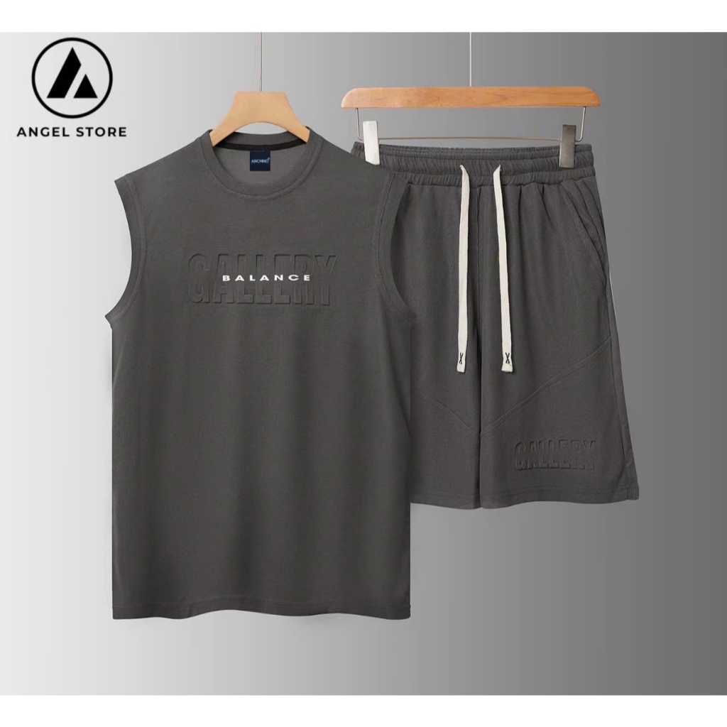 Bộ ba lỗ thể thao nam nữ ANGEL STORE chữ GALLERY dập nổi, chất liệu vải tổ ong cao cấp, thoáng mát.