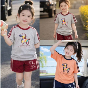 Bộ đồ bé gái in hình hươu dễ thương chất vải cotton tixi thấm hút mồ hôi dành cho bé gái size từ 13 - 38kg