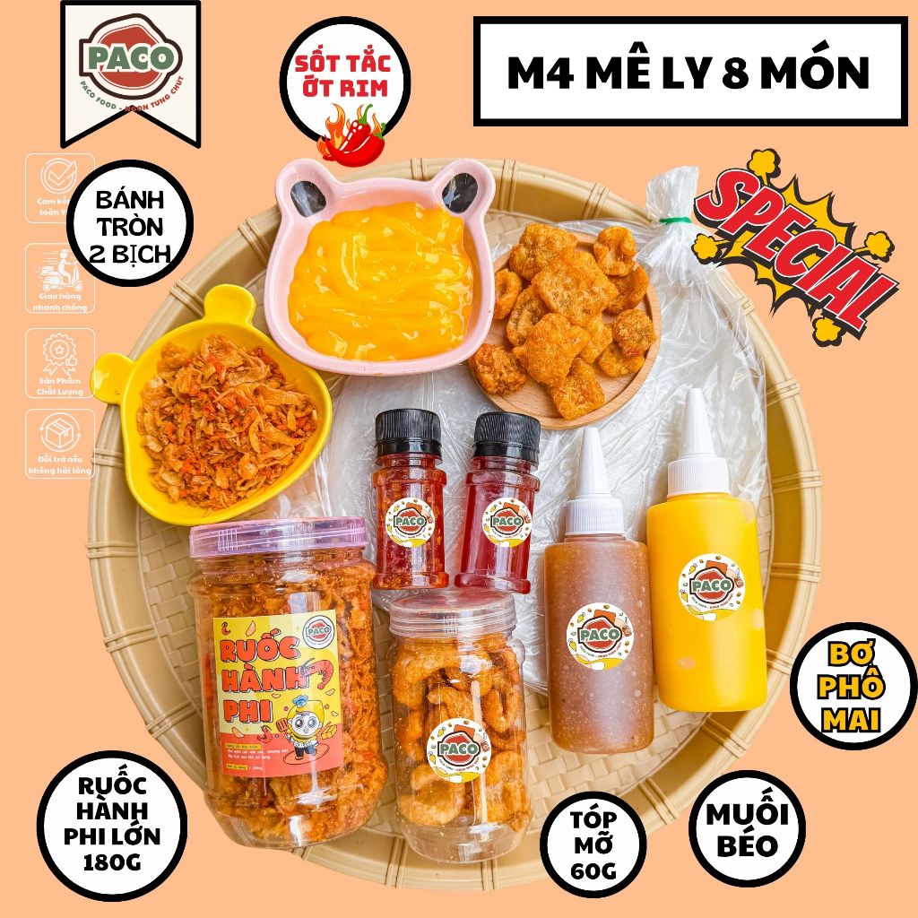 Combo bánh tráng phơi sương PACO FOOD- M2 đầy đủ full topping tóp mỡ ruốc hành phi bơ phô mai kèm sốt tổng hợp