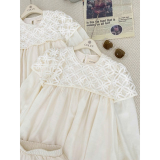 SEP House - Set đũi thô kem áo dáng babydoll tay bo dài cổ phối viền ren kèm quần ngắn lưng chun tiểu thư - Hàng loại 1