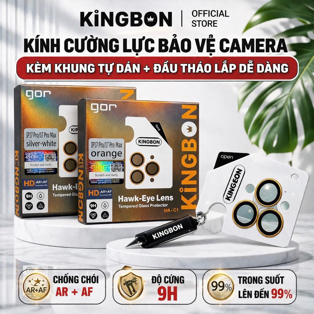 Kính Cường Lực Bảo Vệ Camera Kèm Khung Tự Dán Gor KiNGBON MA-C1 14Promax/15ProMax/16ProMax/17ProMax