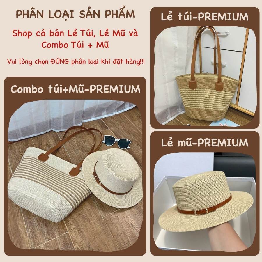Combo MŨ+TÚI Đi Biển Hot Trend, Túi Cói Vintage Có Khóa Kéo, Sang Chảnh Phong Cách Trẻ Trung T16M01