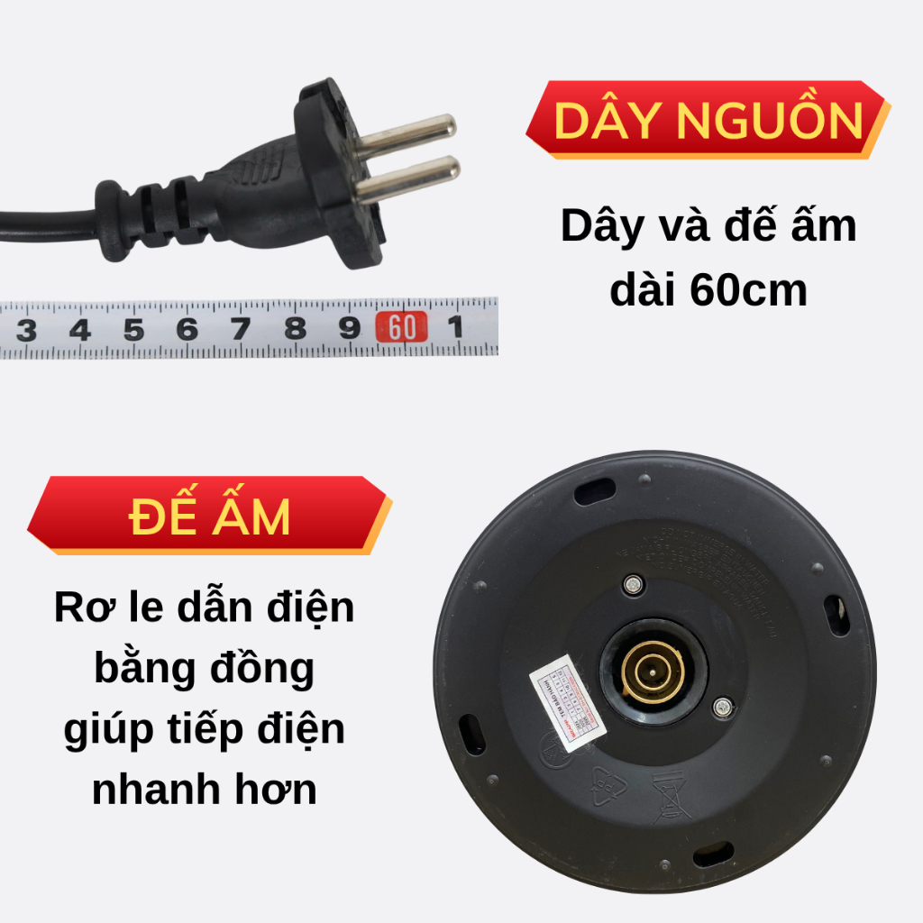 Ấm siêu tốc Gropa dung tích 2L, ấm đun nước công suất 1500W sôi nhanh sau 5 phút, tự ngắt khi sôi