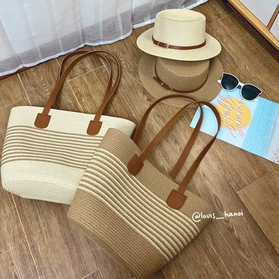 Combo MŨ+TÚI Đi Biển Hot Trend, Túi Cói Vintage Có Khóa Kéo, Sang Chảnh Phong Cách Trẻ Trung T16M01