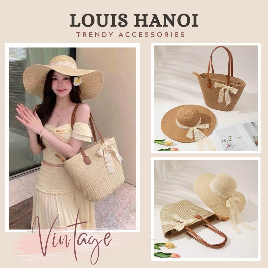 Set Mũ Nón Cói Đi Biển Rộng Vành + Túi Cói Có Khóa Kéo Size To Cao Cấp Sang Xinh Cho Nữ (Nhiều Mẫu)