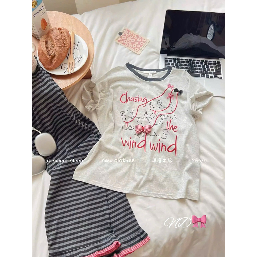 Set bộ cotton Gill áo cún + quần kẻ QCCC
