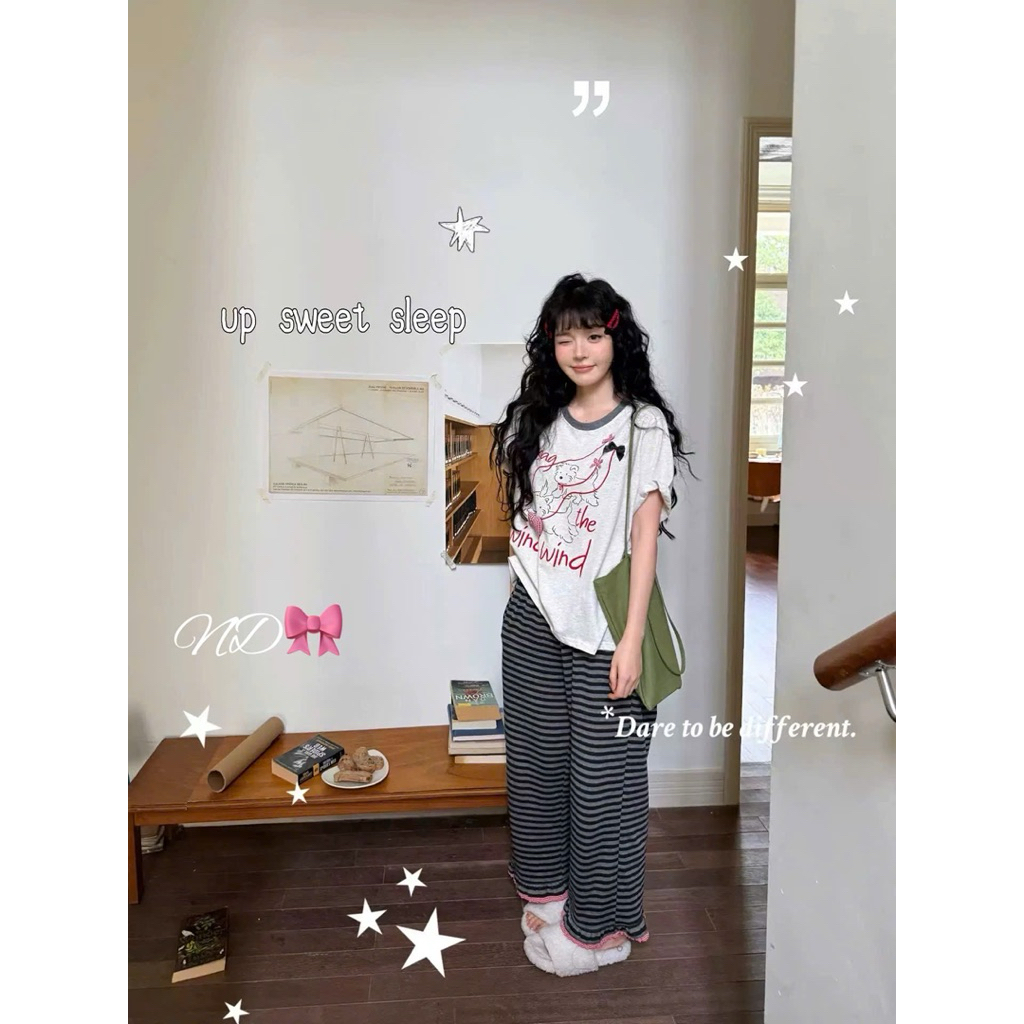 Set bộ cotton Gill áo cún + quần kẻ QCCC