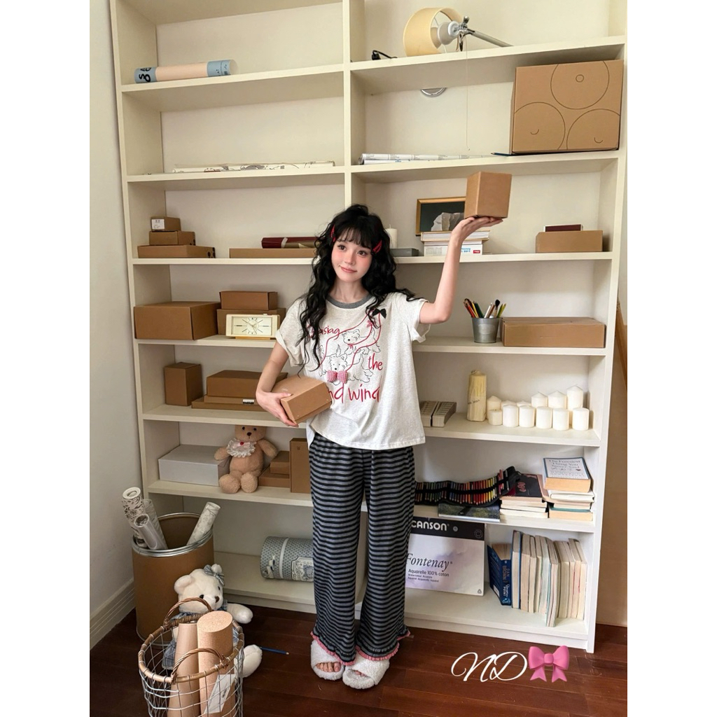 Set bộ cotton Gill áo cún + quần kẻ QCCC
