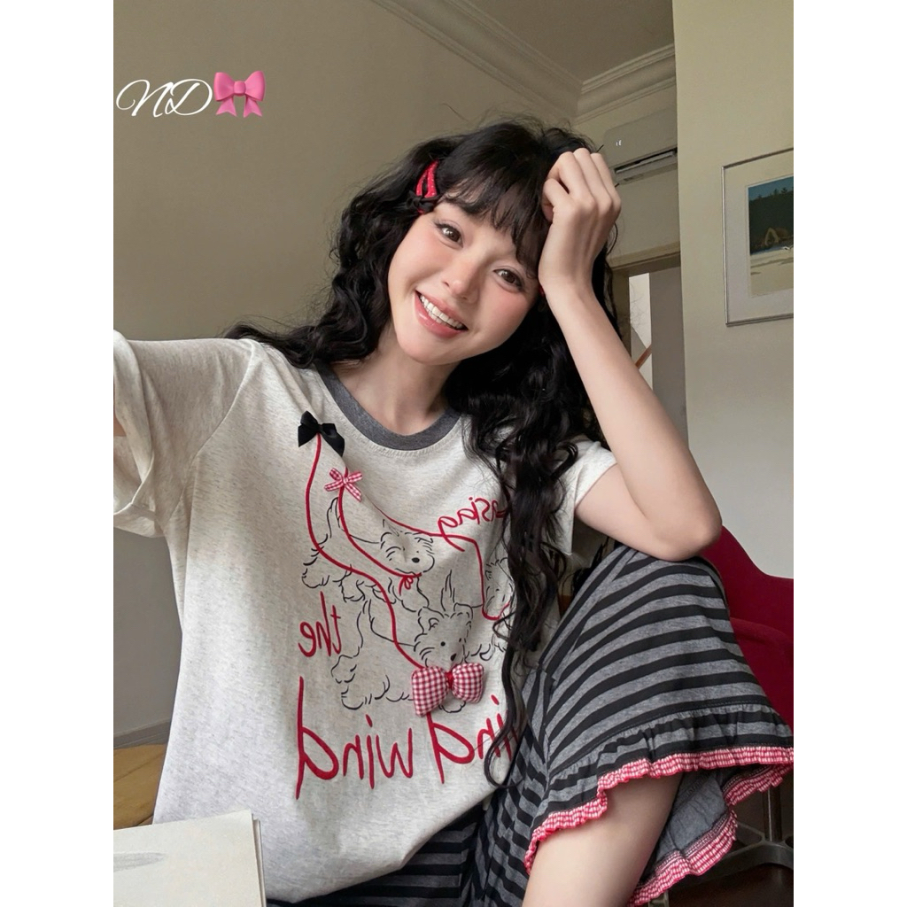 Set bộ cotton Gill áo cún + quần kẻ QCCC
