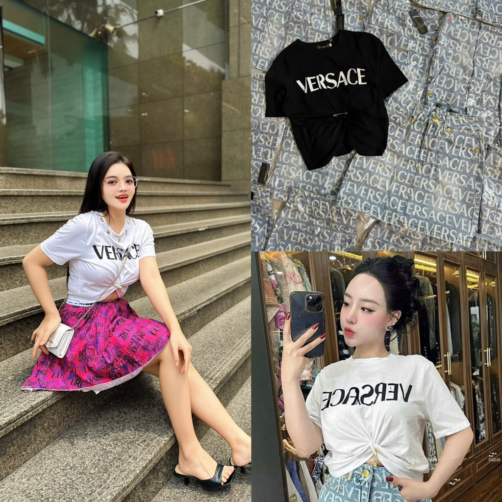 Áo croptop chữ in nhiều màu kèm ghim băng