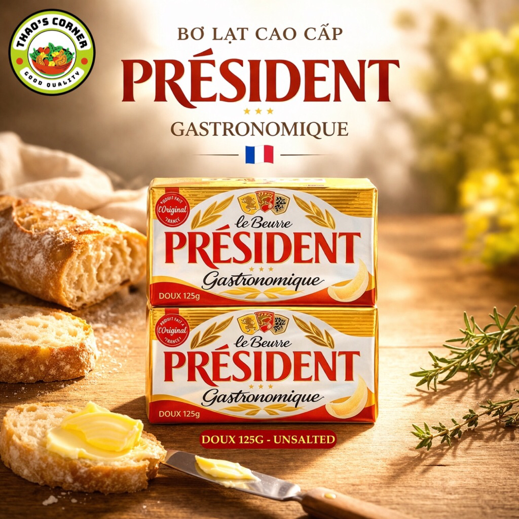 [Giao miền Nam - Date T11] Bơ lạt Pháp Président 125g – ăn bánh mì béo mịn – butter làm bánh cao cấp chuẩn nhà hàng