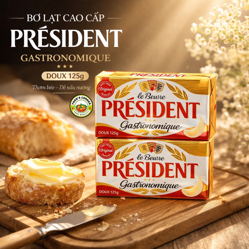 [Giao miền Nam - Date T11] Bơ lạt Pháp Président 125g – ăn bánh mì béo mịn – butter làm bánh cao cấp chuẩn nhà hàng
