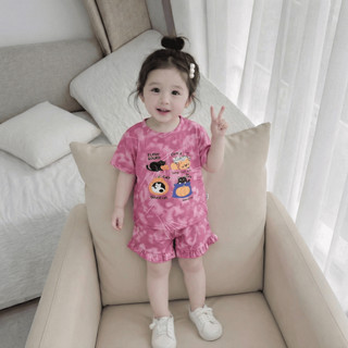 Bộ thun loang in hình cho bé gái - Set quần áo trẻ em nữ cộc tay mùa hè mát mẻ, thấm hút mồ hôi tốt - MH23