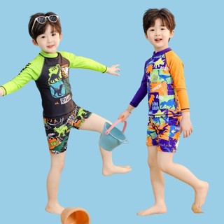 Đồ BơI ChốNg NắNg Bé Trai HọA TiếT KhủNg Long, áO + QuầN + Mũ, VảI đồ đồ BơI Cho Bé Trai