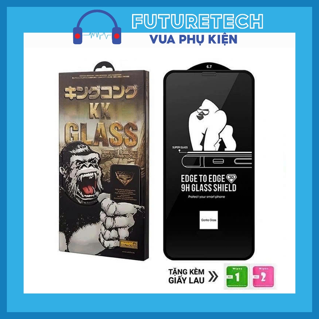 Kính Cường Lực Trong Suốt 3D Full Màn Hình KingKong cho iPhone X/XR/XS/11/12/13/14/15/16/pro/promax