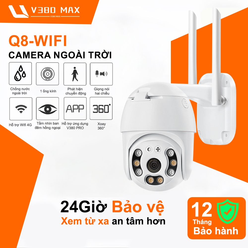 V380 MAX ngoài trời Camera An Ninh CCTV Pro 360 Độ 1080P FHD WiFi IP-IP66 IR Tầm nhìn ban đêm hồng ngoại