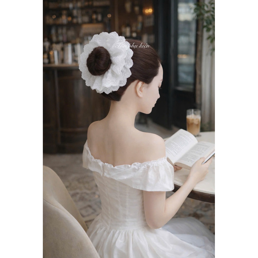 Cột scrunchies size 18cm - Mẫu ren thêu cao cấp - mẫu nhún phồng  bồng bềnh xinh xắn