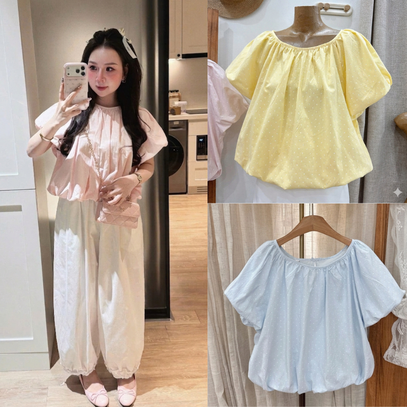 Áo babydoll thô chấm bi nhiều màu dáng ngắn đáng yêu LALA A122