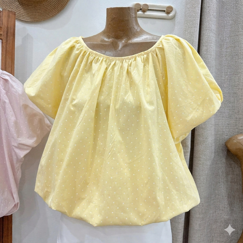 Áo babydoll thô chấm bi nhiều màu dáng ngắn đáng yêu LALA A122