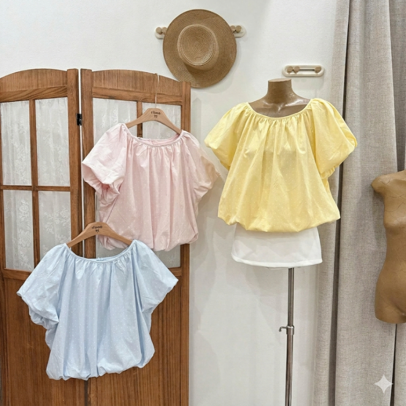 Áo babydoll thô chấm bi nhiều màu dáng ngắn đáng yêu LALA A122