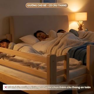 Giường Ghép Trẻ Em 1M5 - Ghép Nối với Giường Bố Mẹ, Có Thanh Chắn, Gỗ Qua Sấy Nhiệt, Chống Mối Mọt
