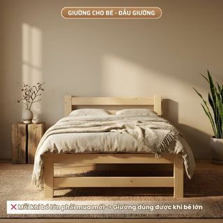 Giường Ghép Trẻ Em 1M5 - Ghép Nối với Giường Bố Mẹ, Có Thanh Chắn, Gỗ Qua Sấy Nhiệt, Chống Mối Mọt