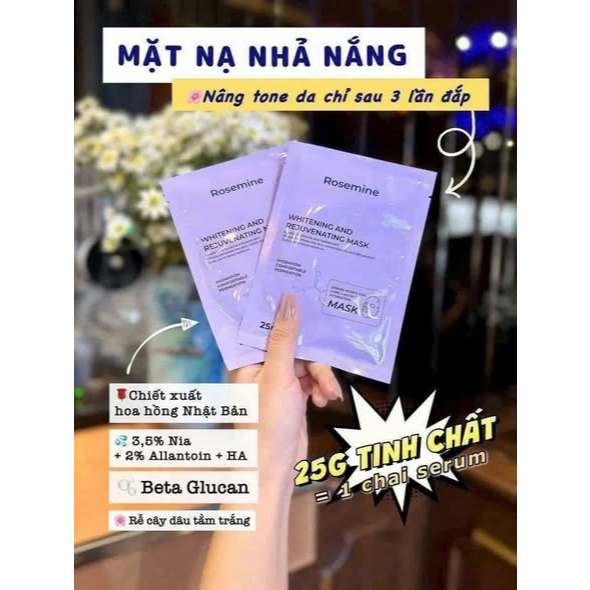Mặt nạ ROSEMINE WHITENING AND REJUVENATING MASK 25ml trắng da phục hồi hạn dùng 2028-ThyleeCosmetics Cam kết Chính Hãng
