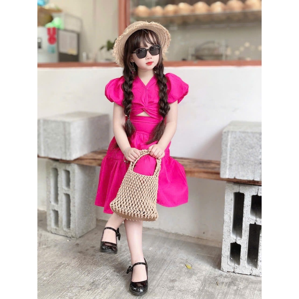 Sét váy xòe bé gái thiết kế tay phồng kèm chân váy dáng dài nhẹ nhàng phong cách tiểu thư dễ thương mẹ bé